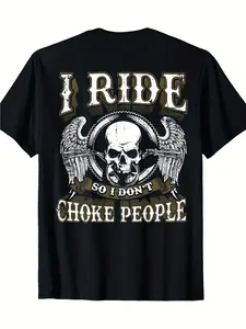 Men's Vintage Motorcycle Rider Graphic T-Shirt - 100% Cotton Biker Tee with "I Ride So I Don't Suffocate" Slogan & Skull/Chopper Design - Soft Breathable Crew Neck Casual Shirt for Motorcycle Enthusiasts (Machine Washable) - Ideal Biker Gift