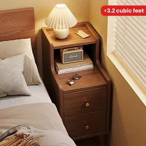 Small Nightstand, Solid Wood Nightstand with Drawer, Walnut Nightstand for Bedroom