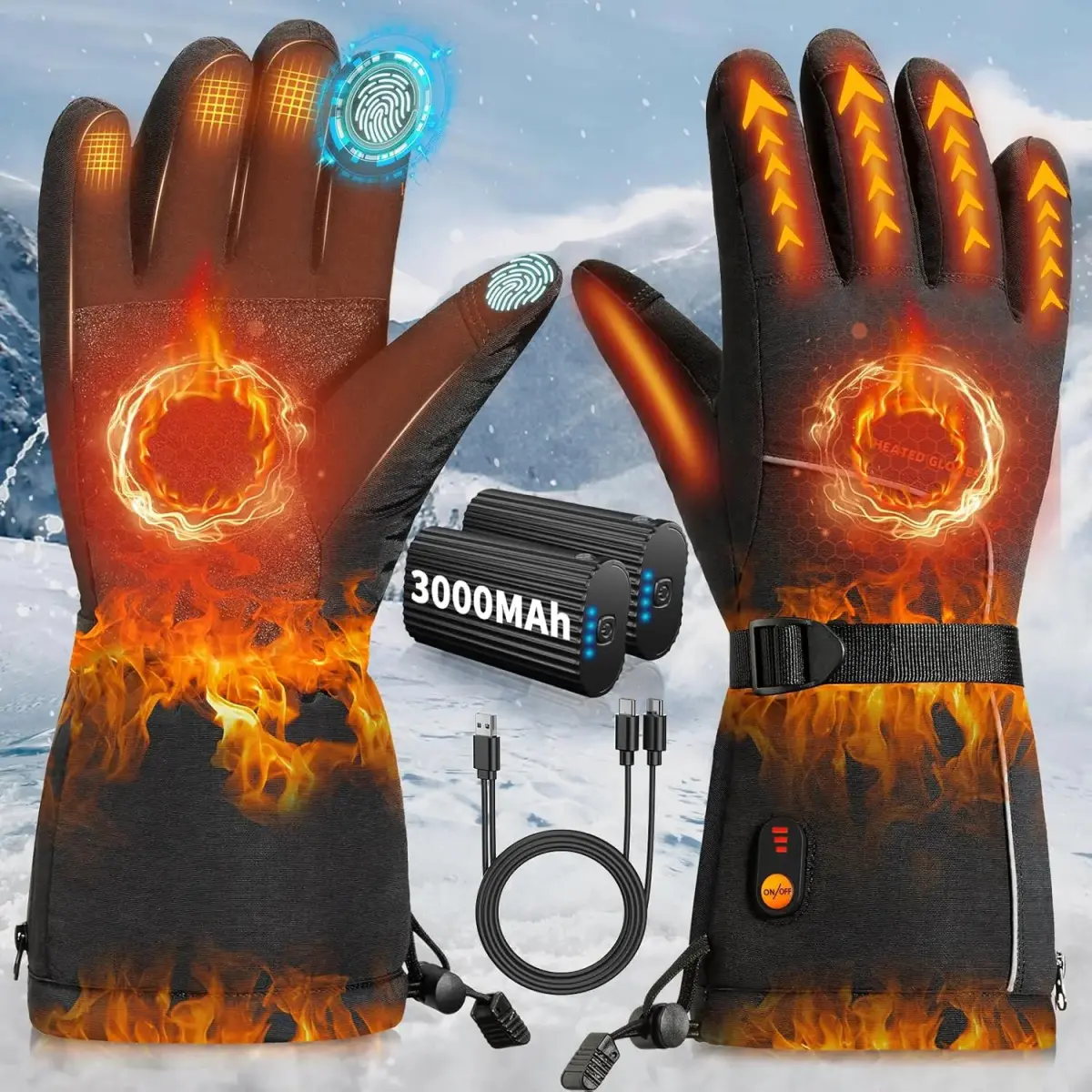 Heated Gloves, 7.4V 6000mAh Rechargeable Heated Gloves for Men Women with Touchscreen, Waterproof & Upgrade Non-Slip Heated Work Gloves for Winter Outdoor Work/Hiking/Hunting/Skiing/Raynaud