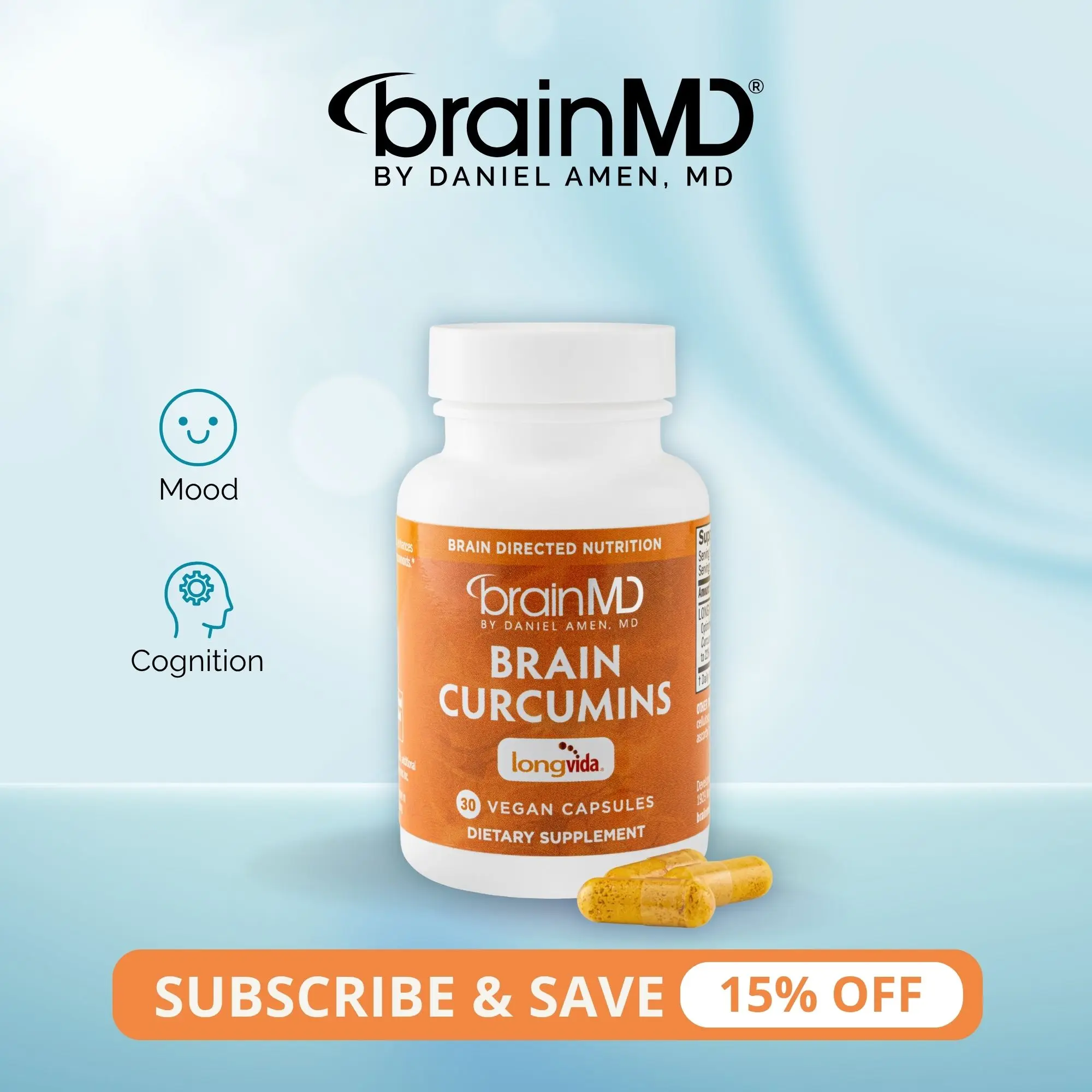 Brain Curcumins | BrainMD | 30 Capsules | Memory, Mood & Cognitive Support | Brain Antioxidant & Inflammatory Response Support | Longvida Optimized Curcumin
