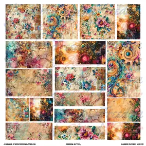 Steampunk Floral Patchwork Printed Vinyl Sheet | Pre-Cut 10x10 or 12x12 | Gloss, Matte, Holographic or Transparent | Freedom Glitter