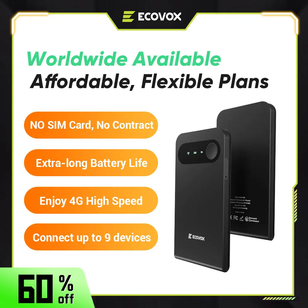 Portable 4G LTE Travel WiFi Hotspot Router - No SIM Required, Tri-Band Local, Global Coverage for Camping, Road Trips, Laptops, Tablets, Cameras