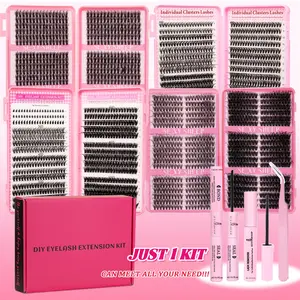 2536 Pcs Lash Clusters Kit, Mega/ultra/Dramatic/Volume/Full/Spikes/ Bottom Lashes Clusters Kit WaterProof Lashwith Everything You Need for Beginners and Proficient, DlY Soft comfortable Eyelash Extensions, Eyelash Bond Glue, Individual Lash Extension