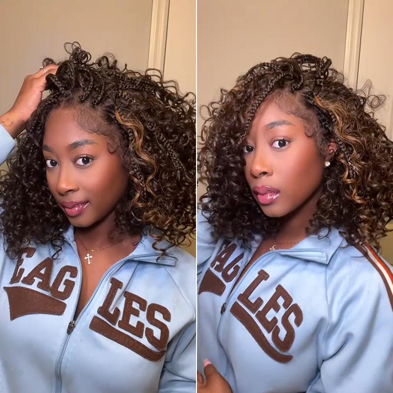 Frodio Veralux™ 13x6 HD Lace Wig Glueless Wear & Go 12” Boho Braids Water Wave Pre-Cut Lace Wig – Premium Fiber, Beginner Friendly