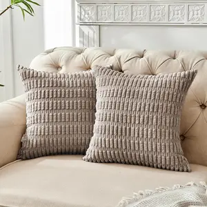 Pack of 2 Striped Corduroy Throw Pillow Cover Decorative Couch Pillow Covers for Bed Sofa Living Room 18"x18" Taupe