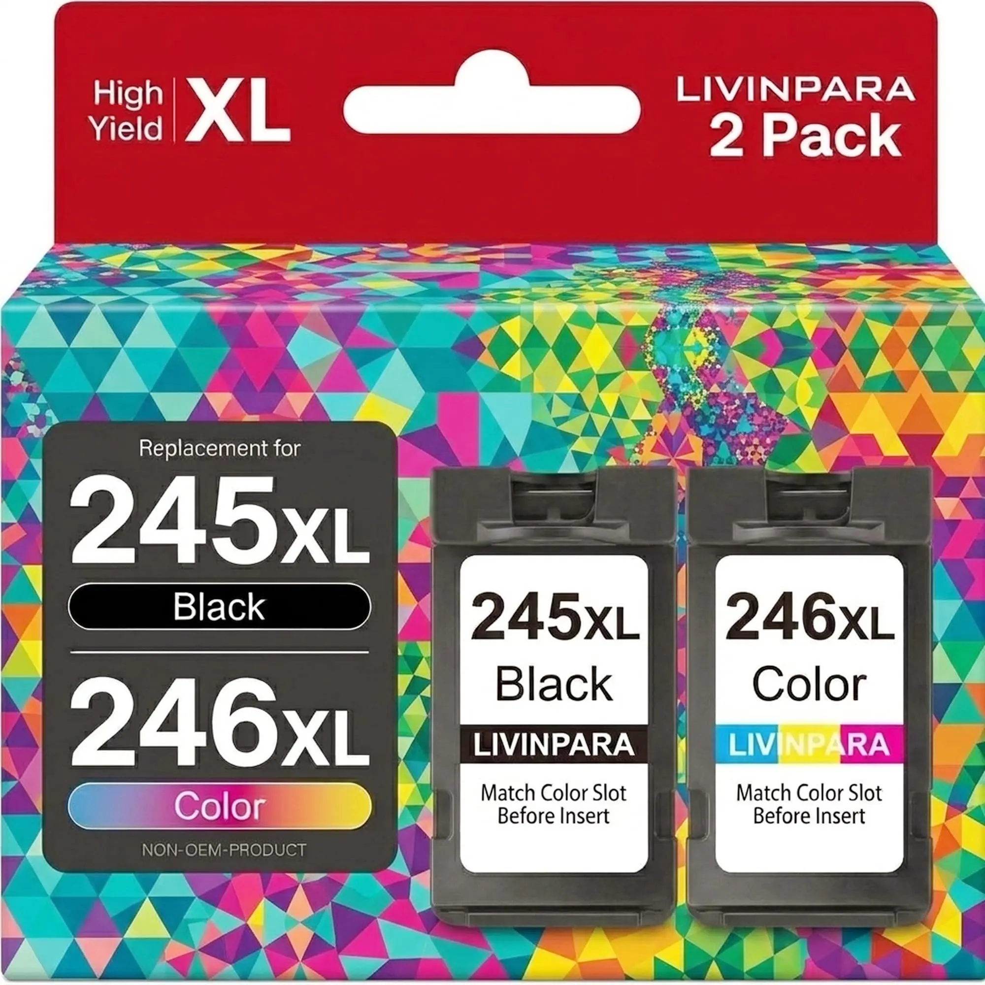 245XL 246XL Ink Cartridge Replacement for Canon 245XL 246XL Combo Pack PG-245XL CL-246XL Compatible for Canon Ink 245 and 246 for Pixma MG2522 TS3122 TS3322 MX490 TR4520 Printer (2 Pack)