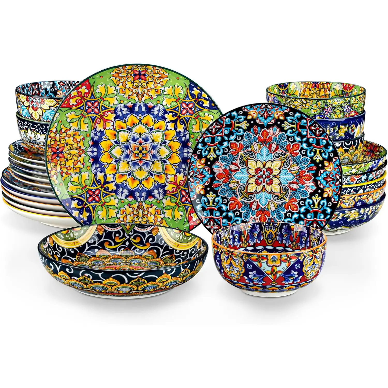 vancasso 24/18/12 Pieces Dinnerware Sets, Plates and Bowls Set, Porcelain Dishes Set for 4/6, Microwave and Dishwasher Safe, Scratch Resistant, Bohemi