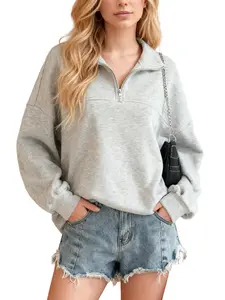 Women's Casual Loose Zip-Up Sweatshirt with Side Split Hem Solid Black Fall Streetwear Loose Fit Ideal for Fall Wear Trendy Look