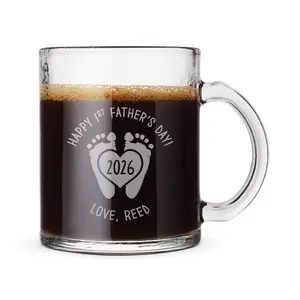 Personalized Glass Mug | Fathers Day Baby Feet | Custom Engraved Drinkware