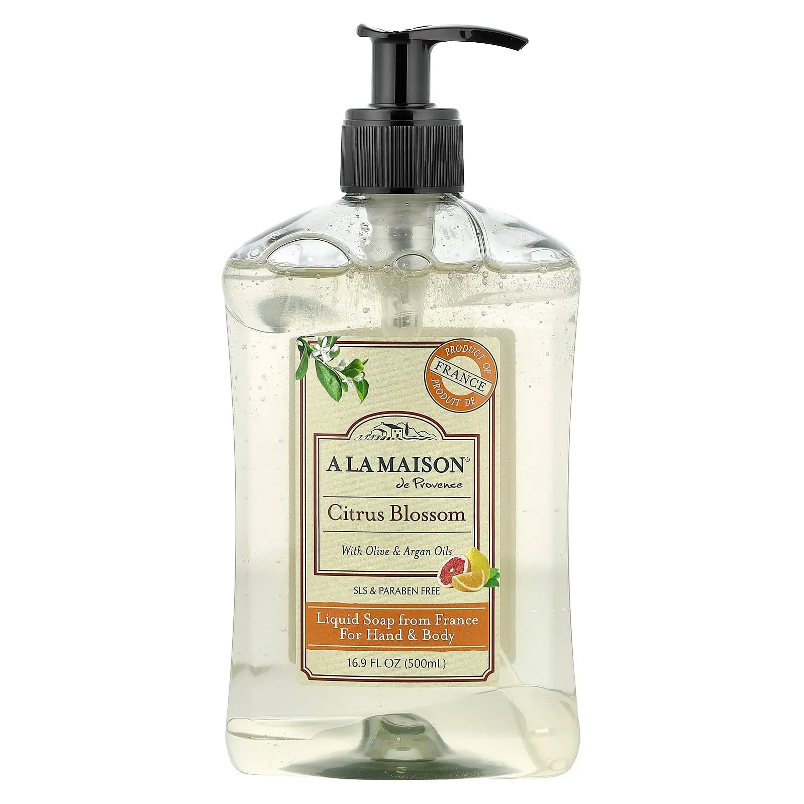 A La Maison de Provence Liquid Soap, For Hand & Body, Citrus Blossom, 16.9 fl oz (500 ml)