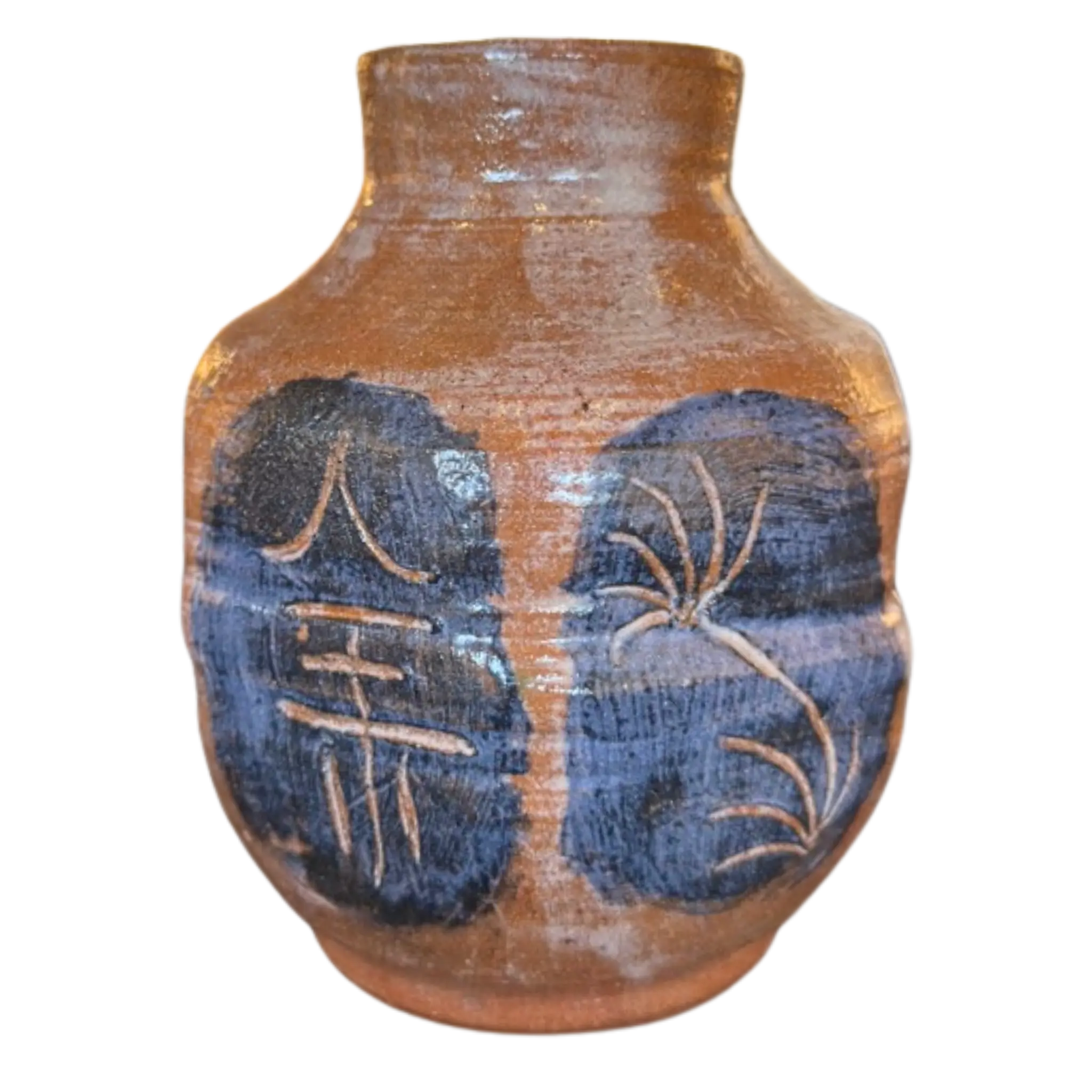 Brown and Indigo Studio Pottery Vase