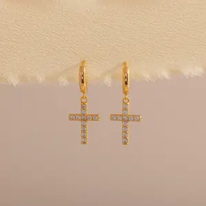 Minimalism Beautiful Diamond Cross Earrings - Pendant Embrace Earrings - Minimal Jewelry - Gifts for Her