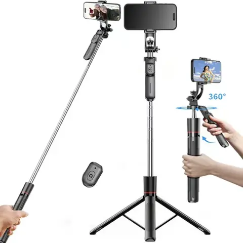 67in Adjustable Aluminium Metal ABS Alloy Wireless Bluetooth Selfie Stick-Tripod, Phone Accessories with Detachable Remote, Upgraded Mount, Lightweight for Travel, Hands-Free Vlogging for iPhone 16/15/14/13 & Android Devices