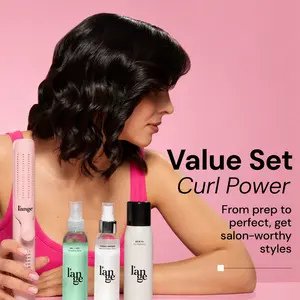 L'ANGE HAIR -  Curl Power Value Set - Le Duo 2-in-1 360° Airflow Curling Iron, Salt + Séa Texturizing Spray 4oz, Thermal Magique Heat & Humidity Tamer 4oz, Déjà Vu Dry Shampoo 3oz Hair Styling Tools Titanium, Plug