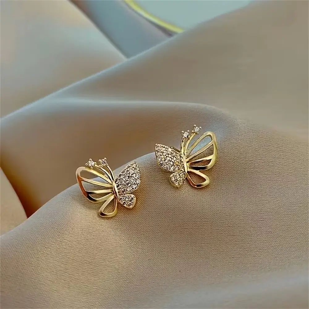 Elegant Two-Sided Design Butterfly Earrings, Sparkling Paved Zircon Hollow Butterfly Studs, Minimalist Luxury Ear Jewelry