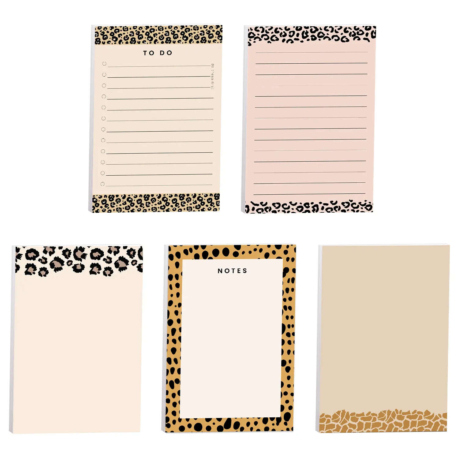 Modern Animal Print Sticky Note Pads, Office Accessories, 4x6 in Repositionable Notes, 5 Unique Pattern Designs, Made in the USA