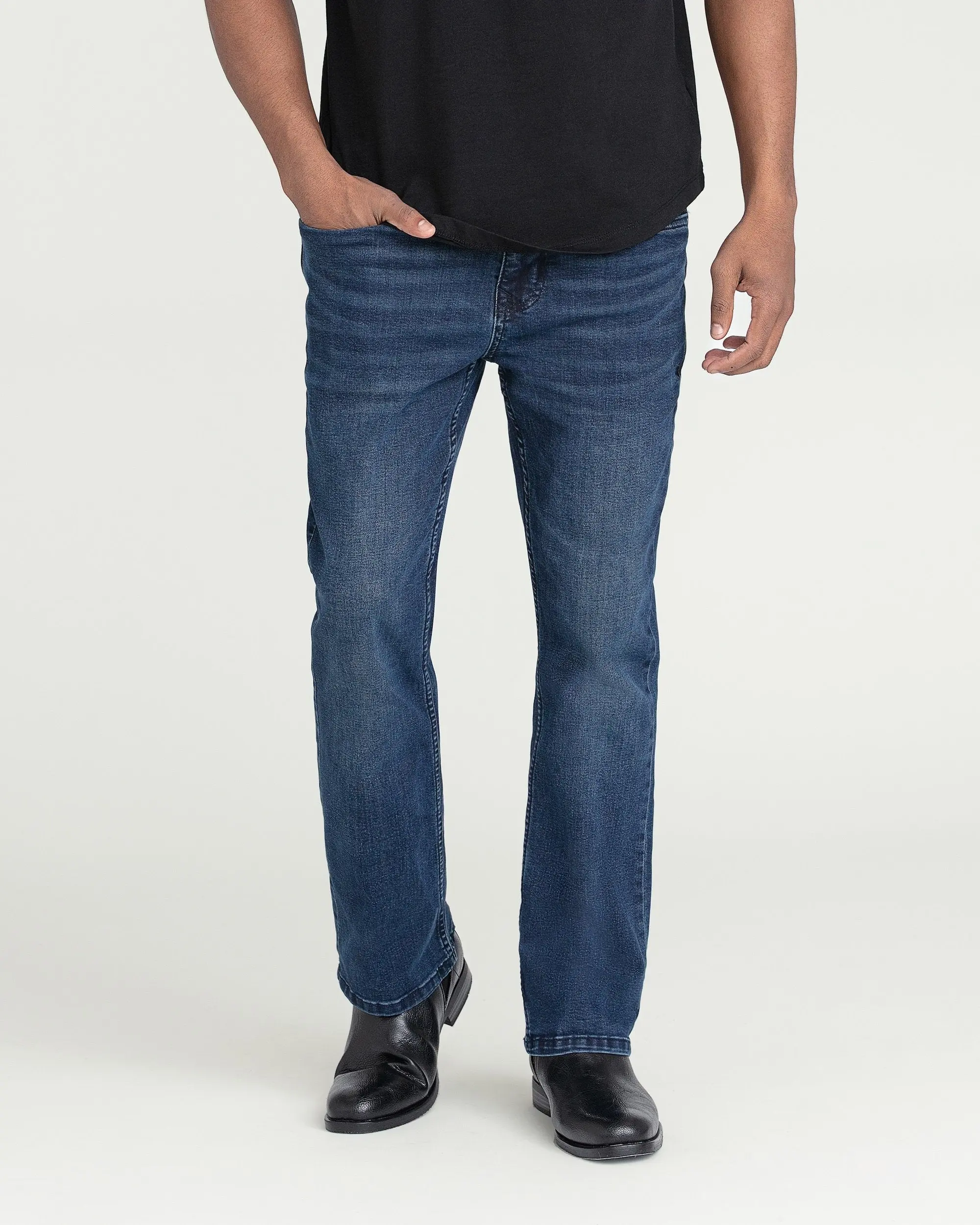 Men's Denim Bootcut Jeans - Dark Blue, American Traditional, Western Style, Urban Cowboy, Casual, Rivets, Pocket, Boot Fit Jeans, Casual Jeans Menswear