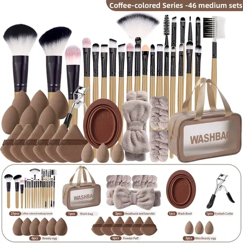 46-Piece Women's Professional Cosmetics Brushes Set Makeup Brush with Storage Bag, Includes Brushes, Sponges, Hair Bands, Perfect for Travel and Daily Use, Makeup Tools Set, Makeup Brushes Kits