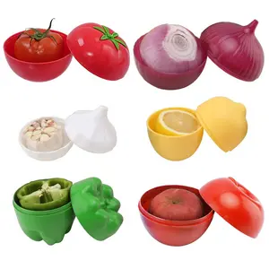 6 PCS Fruit Shape Food Storage Containers, Cute Onion Apple Tomato Lemon Garlic Pepper Keeper, BPA Free Fridge Organizer for Kitchen