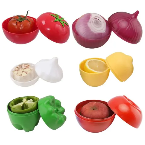 6-Piece Fruit & Vegetable Shaped Food Storage Containers, Cute Onion, Apple, Tomato, Lemon, Garlic & Pepper Keeper, BPA-Free Fridge Organizer for Kitchen, Refrigerator Storage Containers