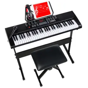 Best Choice Products 61-Key Beginners Electronic Keyboard Piano Set w/ LED, 3 Teaching Modes, H-Stand, Stool