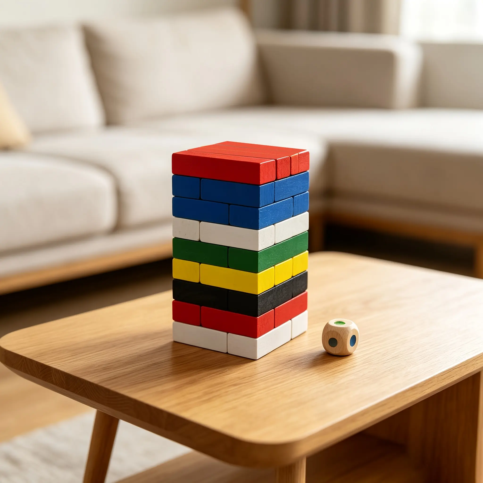 Colorful Wooden Tumbling Stacking Tower Game, 54PCS Balance Blocks with Dice, Family Tabletop Party Game, Parent-Child Competitive Toy for Adults & Kids, Stress Relief for Birthday, Holiday & Team Building