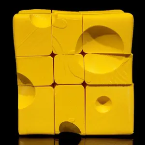 Cheese Block Puzzle Cube - Swiss Cheese Design with Realistic Holes & Yellow Finish - Fun Brain Teaser for Puzzle Lovers