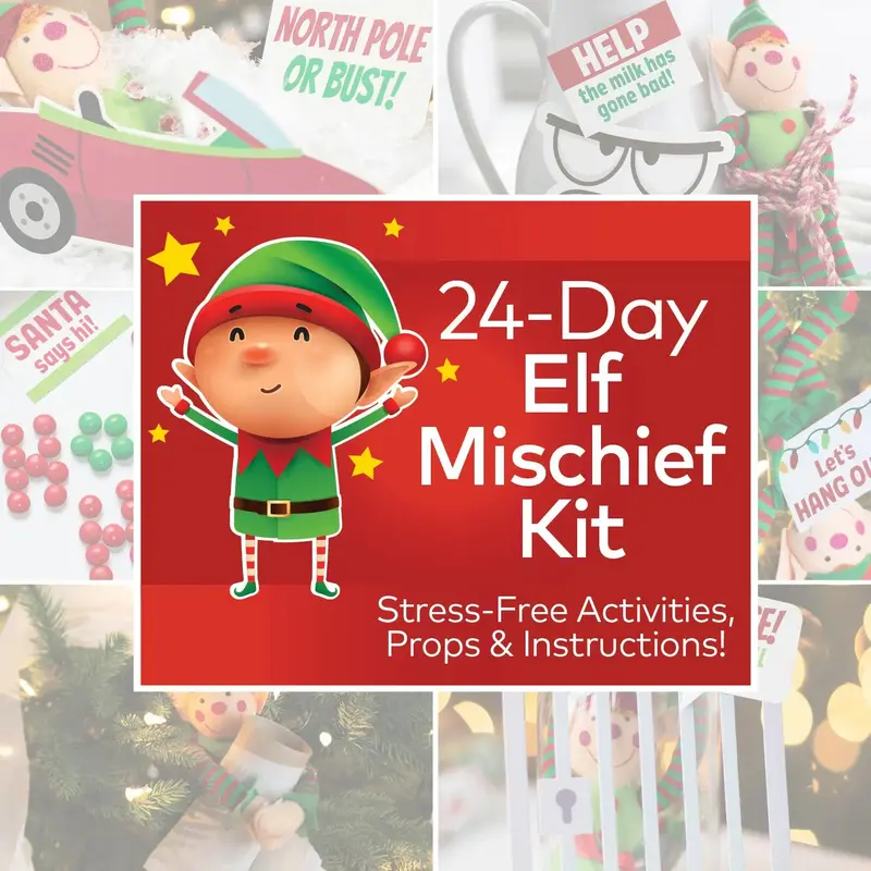 Christmas Elf Mischief Activity Kit with Props & Instructions for 24 Days