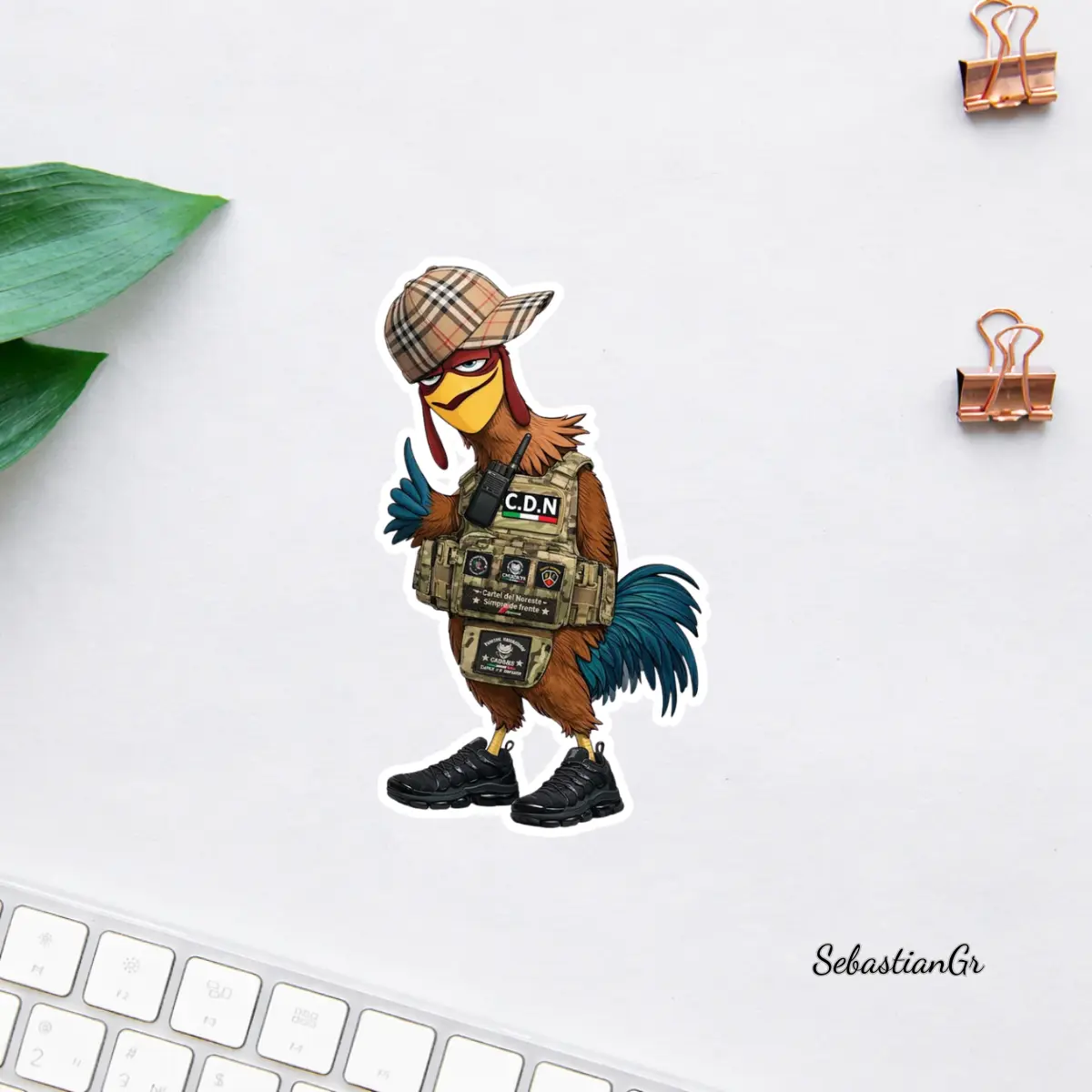 Tactical Chicken Sticker, Funny Military Rooster Decal, Cartoon Soldier Bird Vinyl Sticker