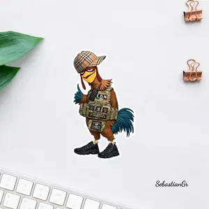Tactical Chicken Sticker, Funny Military Rooster Decal, Cartoon Soldier Bird Vinyl Sticker