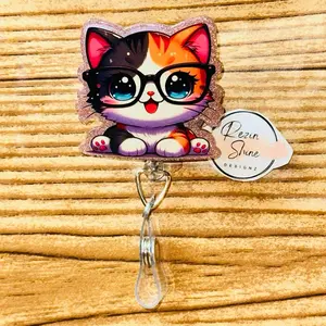 Cat With Glasses Badge Reel