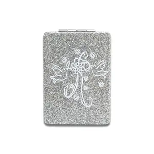 Wedding Birds Square Glitter Pu Leather Makeup Compact Mirror Cosmetic