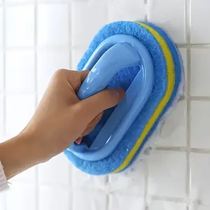 Magic Sponge Cleaner with Handle, Plastic Cleaning Brush, Ideal for Kitchen Bathroom Toilet, Glass Wall Ceramic Window Clean