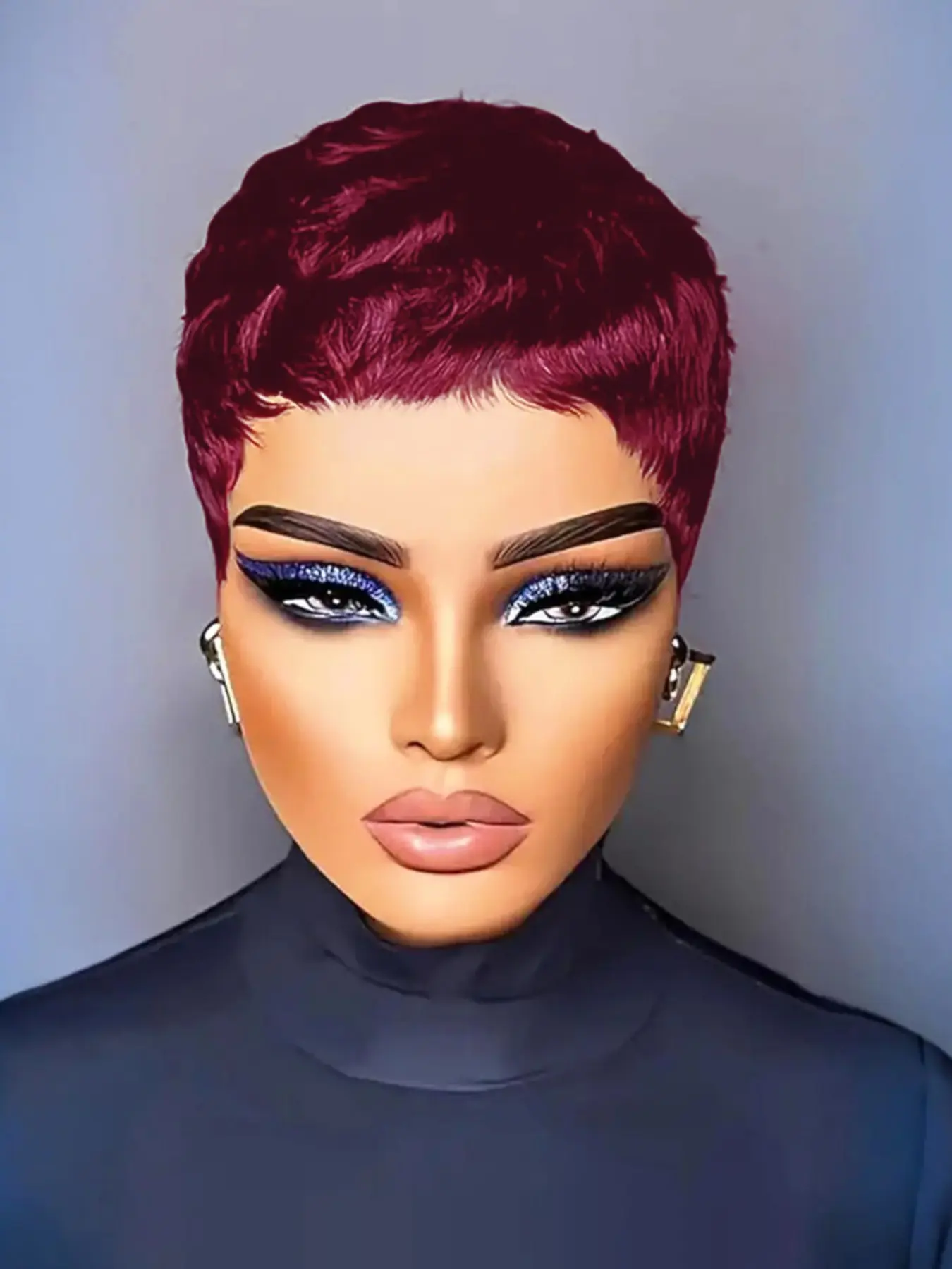 Human Hair Pixie Cut Wigs Short Wig Real Hair Wigs Full Machine Made 30# Natural Color Brown 99J Wigs For Women Pixie Wigs Snug Fit Wig
