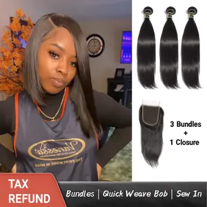 [Ashine] Bundles 100% Human Hair Leave Out Quick Weave Blunt Cut Sew In Summer Hair