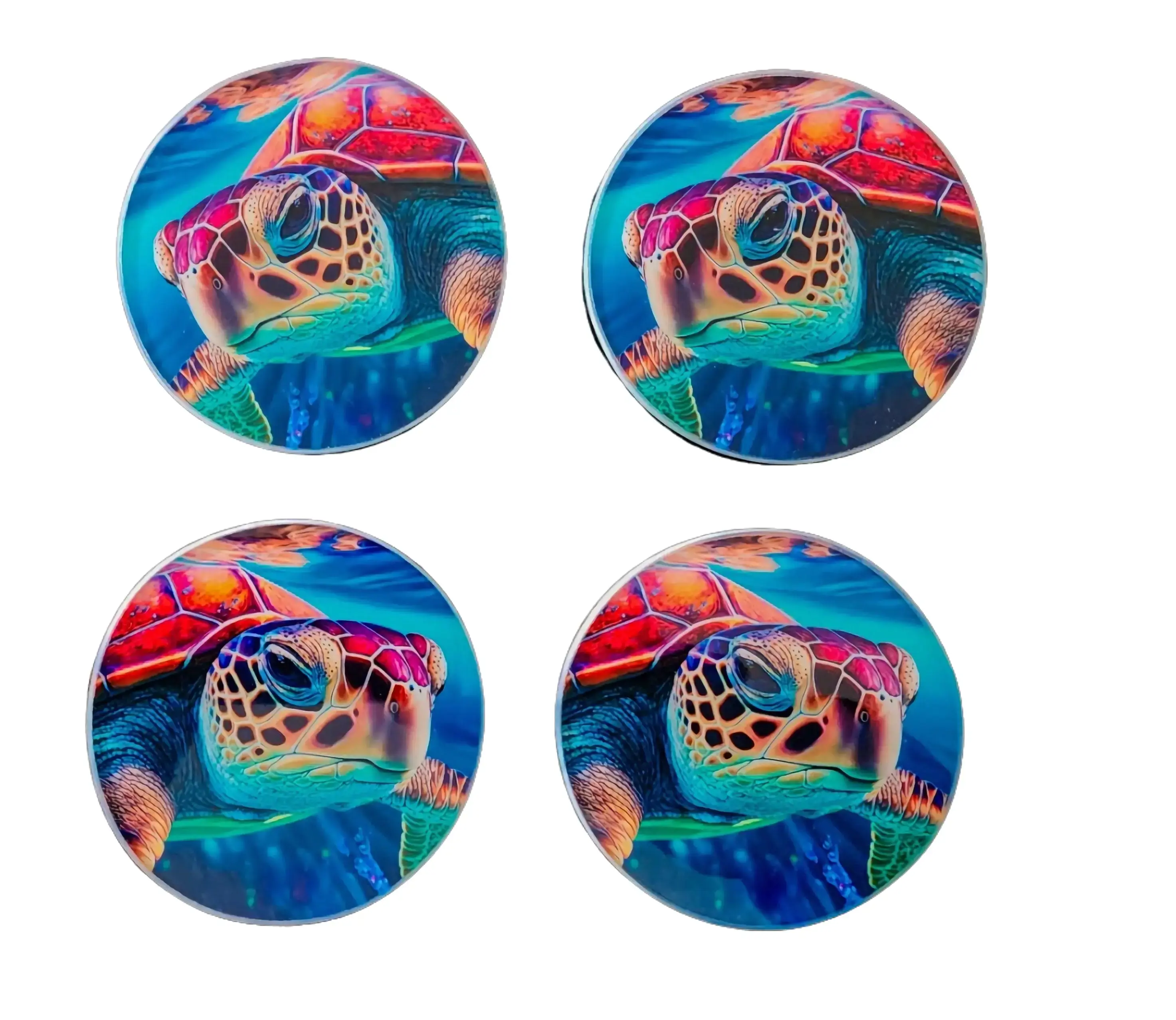Red Sea Turtle Drink Coasters – Vibrant Realistic Underwater Turtle Decor | Slate, Bamboo Wood, Glass, Leather & Sandstone | Set of 4