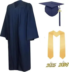 Matte Graduation Cap and Gown 2026 Set with Tassel Adult Unisex High School College Bachelor Robe Costume