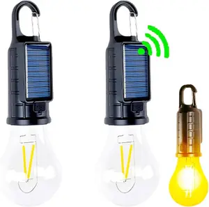 Solar Camping Lantern, Portable LED Camping Light with Light Sensor, USB Rechargeable Tent Light, Dusk to Dawn Waterproof Hanging Emergency Light for Outdoor Hiking Backpacking Patio Warm White 2 Pack