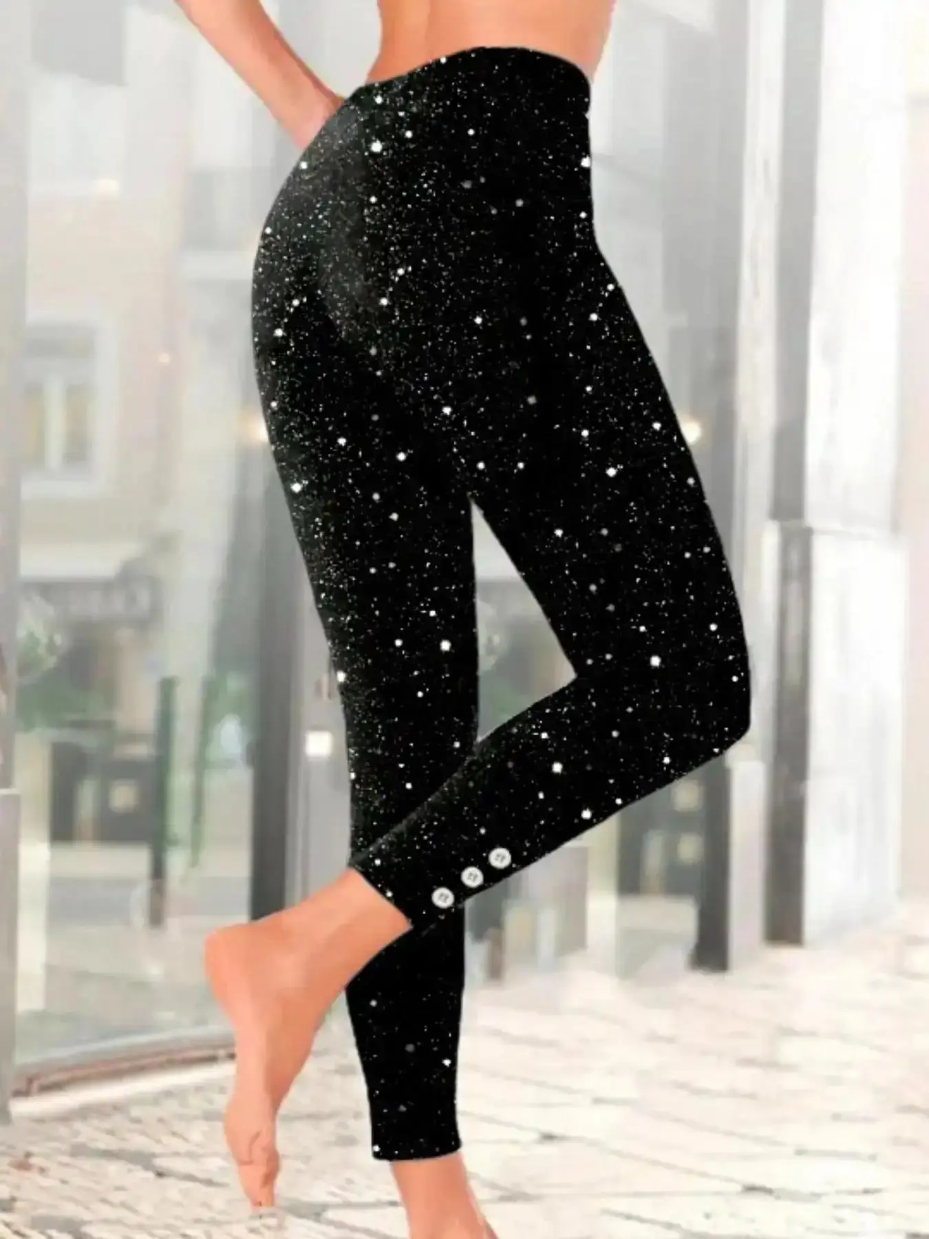 Plus Size Women's Casual Starry Sky Shiny Fashion Pants Stretchy Soft Leggings All Seasons Wearable Stylish European and American Design urban streetwear essential wardrobe classic fit multi pocket all day comfort