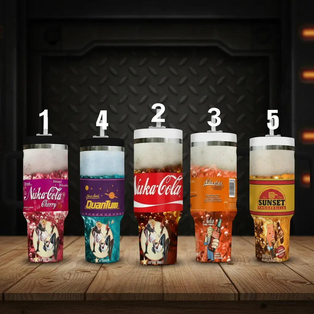 Fallout Fan Must-Have! Nuka-Cola Collection Tumblers: Cherry, Classic, Victory. Keep drinks cool & show your wasteland pride