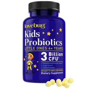 Lovebug Kids Probiotic Pearls | 3 Billion CFU, 5 Probiotic Strains | Easy to Swallow | Sugar Free | Digestive & Immune Support | 60 or 120 Count