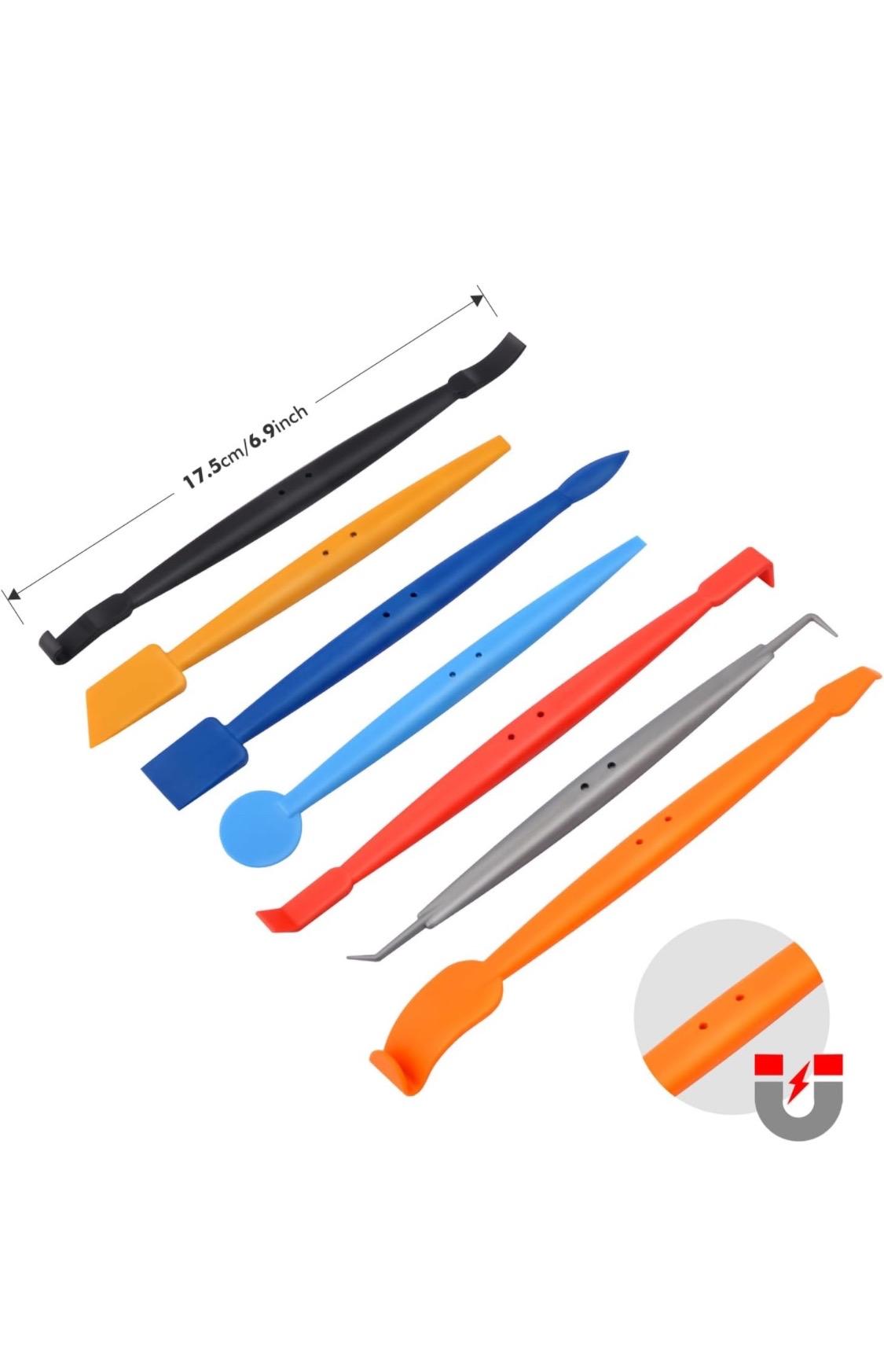 Car Auto SUV Jerp Van Vinyl Wrap Tool Kit 7 in 1 Flexible Magnetic Micro Stick Squeegee Curves Slot Tint Tool Kit with 14 Working Angles Fit for Installing All Contour Vehicle Wraps & Auto Stickers Decals