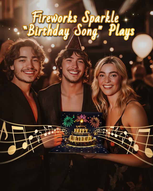 Birthday Pop-Up Card with 3D Cake & Fireworks, DIY Number 1-99, Musical Birthday Song, Black & Gold Design with Envelope, Special Gift Greeting Card Birthday Pop-Up Card with 3D Cake & Fireworks, DIY Number 1-99, Musical Birthday Song, Black & Gold Design with Envelope, Special Gift Greeting Card