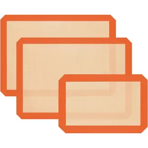 3 Pcs Non-Stick Heat-Resistant Reusable Silicone Baking Mats for Baking Cookies Bread & Pastry Orange