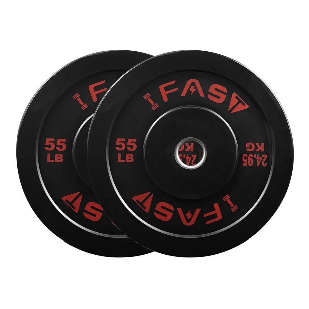 Rubber Bumper Plates 55lb with 2 Inch Steel Insert for Home Gym Strength Training Weightlifting and Bench Press Bundle Options Available