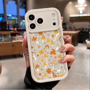 Mushroom & Flower Illustration Phone Case for iPhone 17 AIR 17 PRO 16 PRO 15  PRO MAX  14 PLUS 13 PRO 12 11 PRO XS MAX X XR Samsung Galaxy S25 Ultra S24 S23 S22 Plus Shockproof Protective Cover Full Protection Anti-Drop