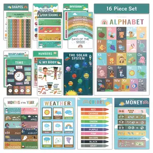 2025 Upgraded Toddler Learning Poster Kit (16pcs) - Alphabet Numbers Colors Shapes Educational Set for Ages 1-3