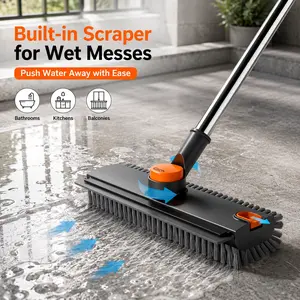 3-in-1 Rotating Silicone Scrub Brush Tool with Adjustable Handle & Floor Cleaning Squeegee for Bathtub, Tile, Patio
