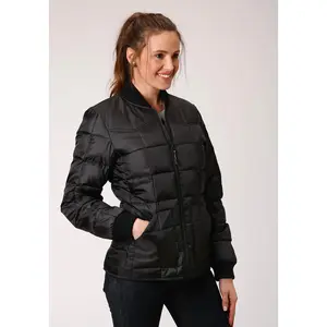 Womens Black Quilted Poly Filled Zip Front Jacket