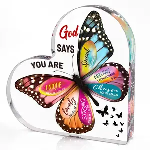 Christian Butterfly Acrylic Heart Plaque Religious Gifts for Women Mom God Says You Are Bible Verse Table Decor Inspirational Mother's Day Gift 2026